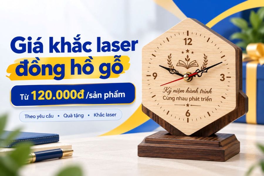 Xưởng gia công đồng hồ gỗ khắc laser theo yêu cầu uy tín giá xưởng - ingiacongquatang.com