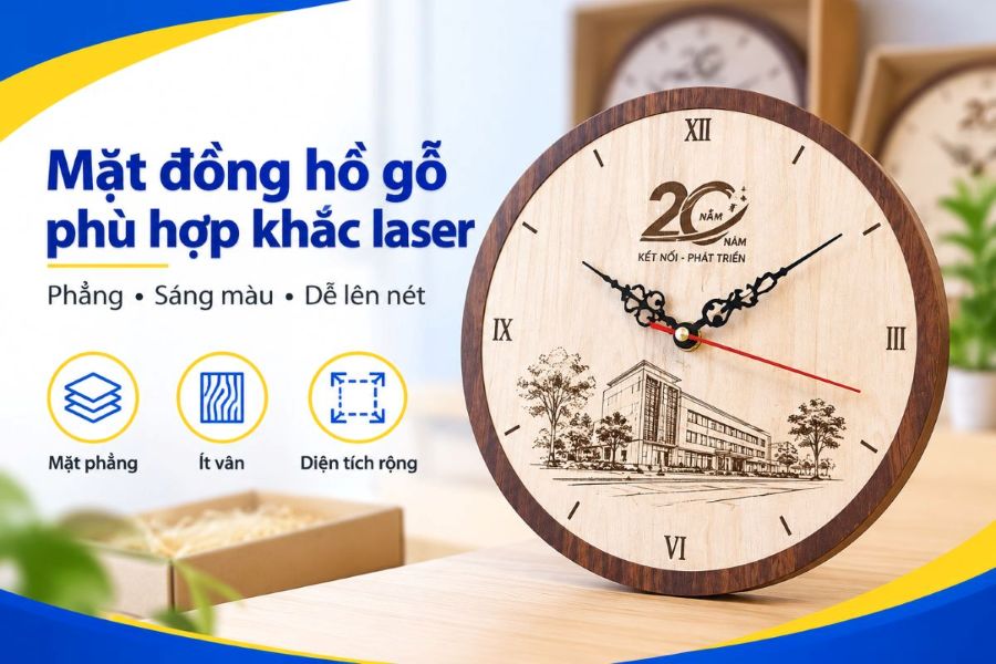 Xưởng gia công đồng hồ gỗ khắc laser theo yêu cầu uy tín giá xưởng - ingiacongquatang.com