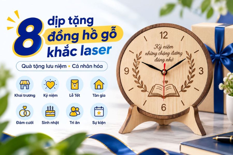 Xưởng gia công đồng hồ gỗ khắc laser theo yêu cầu uy tín giá xưởng - ingiacongquatang.com
