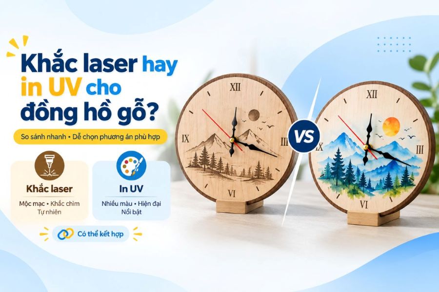 Xưởng gia công đồng hồ gỗ khắc laser theo yêu cầu uy tín giá xưởng - ingiacongquatang.com