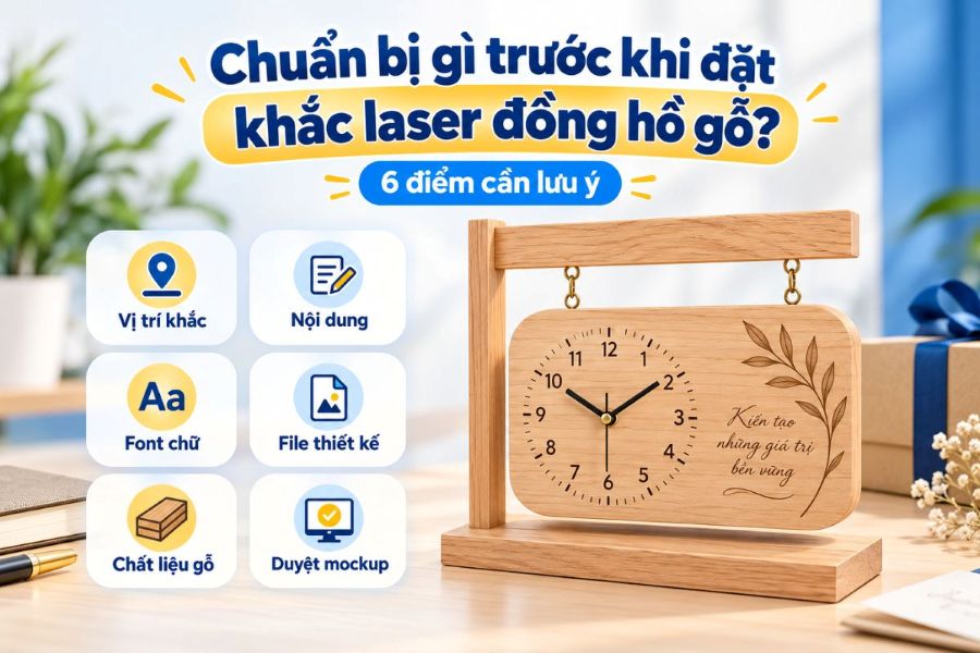 Xưởng gia công đồng hồ gỗ khắc laser theo yêu cầu uy tín giá xưởng - ingiacongquatang.com