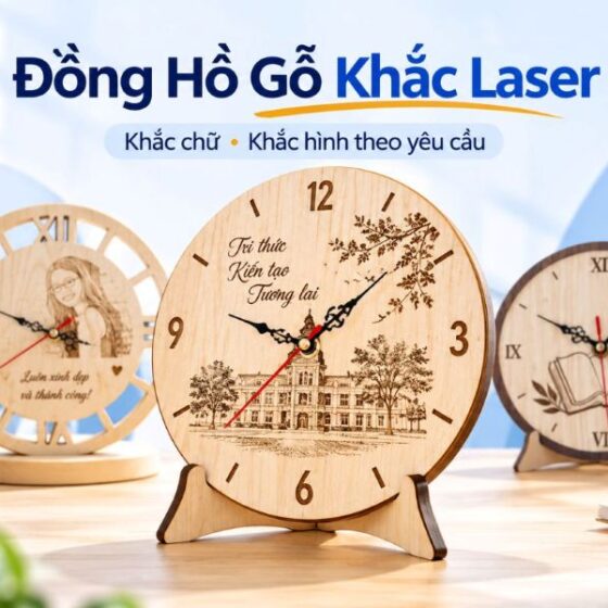Xưởng gia công đồng hồ gỗ khắc laser theo yêu cầu uy tín giá xưởng