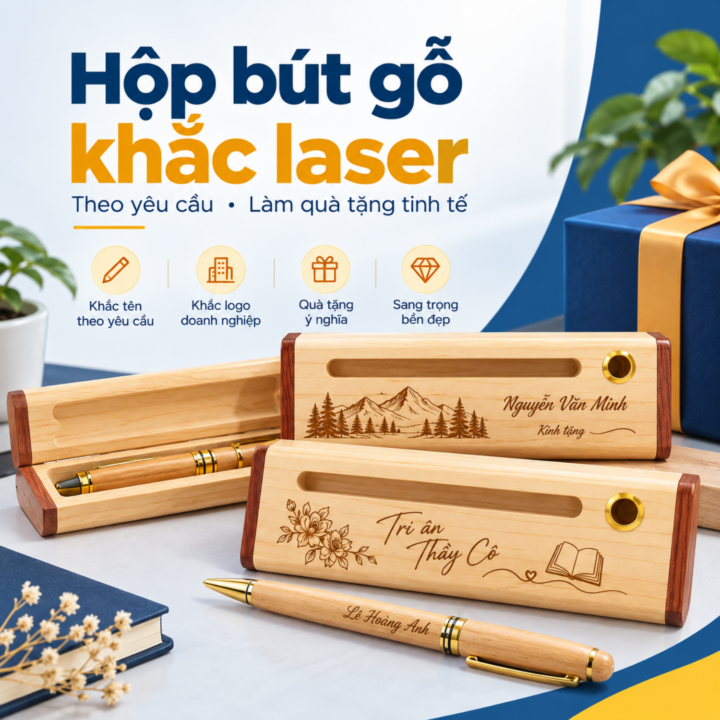 hộp bút gỗ khắc laser