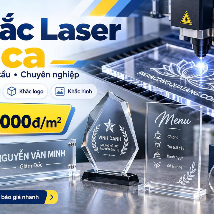 Khắc laser mica theo yêu cầu: Khắc chữ, khắc hình, khắc logo 300.000/m2