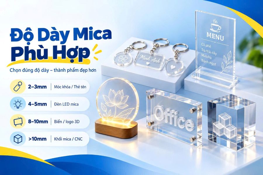 Lựa chọn độ dày mica theo sản phẩm giúp cân bằng độ bền, tính thẩm mỹ và hiệu quả gia công Lựa chọn độ dày mica theo sản phẩm giúp cân bằng độ bền, tính thẩm mỹ và hiệu quả gia công