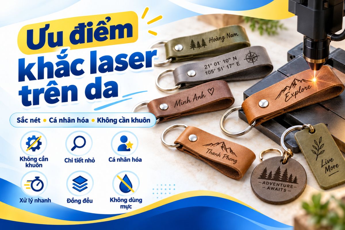 Khắc laser cho chi tiết sắc nét, dễ cá nhân hóa, không cần khuôn và phù hợp sản xuất số lượng lớn Khắc laser cho chi tiết sắc nét, dễ cá nhân hóa, không cần khuôn và phù hợp sản xuất số lượng lớn