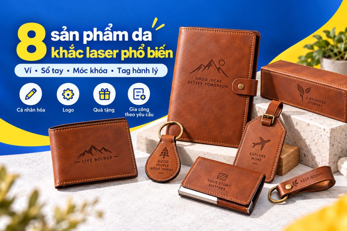 Sổ tay, ví, móc khóa, tag hành lý và nhiều phụ kiện da có thể khắc laser logo hoặc tên riêng Sổ tay, ví, móc khóa, tag hành lý và nhiều phụ kiện da có thể khắc laser logo hoặc tên riêng