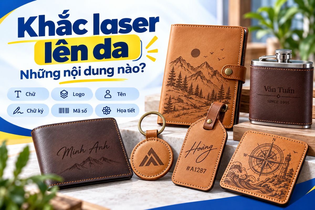 Laser có thể khắc tên, logo, chữ ký, mã số, thông điệp và họa tiết trên các sản phẩm da Laser có thể khắc tên, logo, chữ ký, mã số, thông điệp và họa tiết trên các sản phẩm da