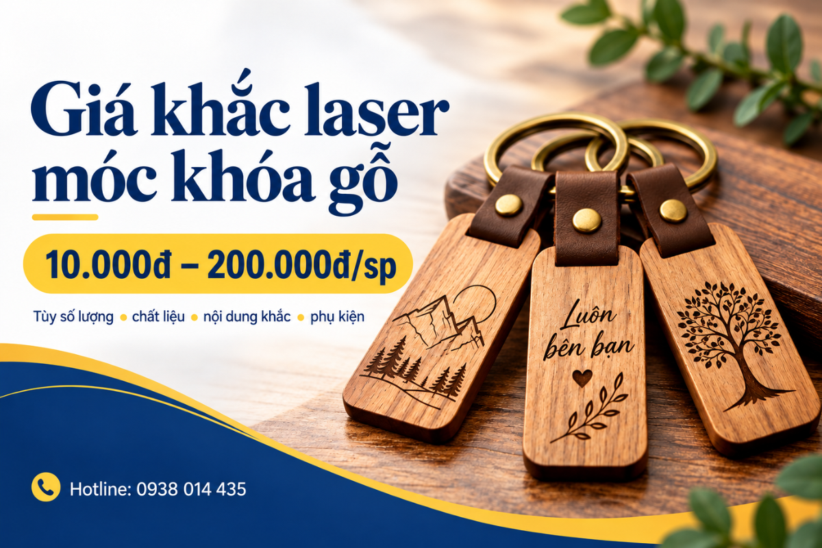 Giá khắc hình, khắc chữ và logo lên móc khóa gỗ phụ thuộc vào số lượng, nội dung và yêu cầu gia công.