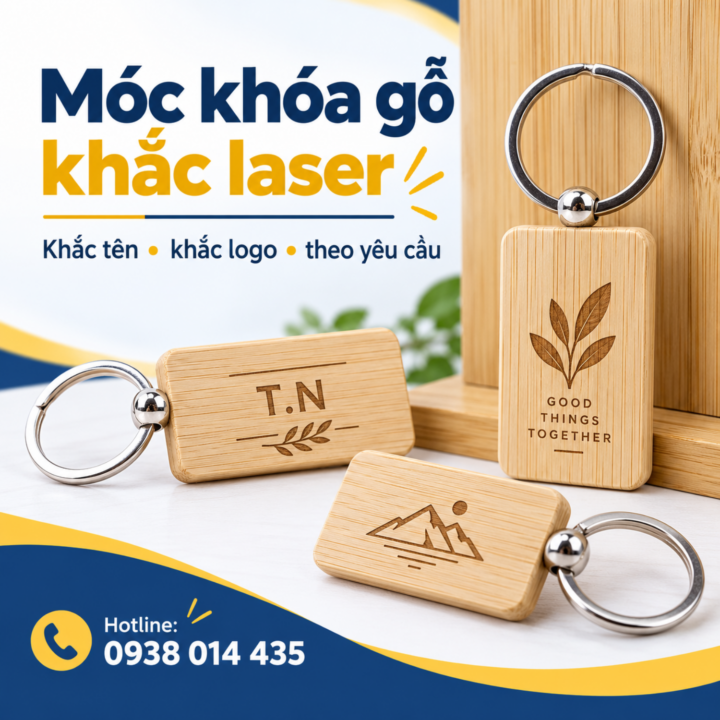 móc khóa gỗ khắc laser